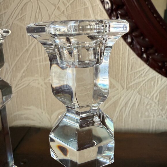 Gardenia by Val St Lambert - Signed Crystal Single Light Candlesticks - Picture 2 of 5